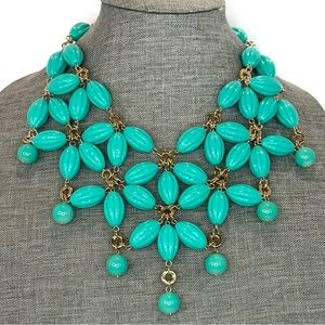 Anthropologie Teal Green Blue Beaded Bib Chinky Necklace